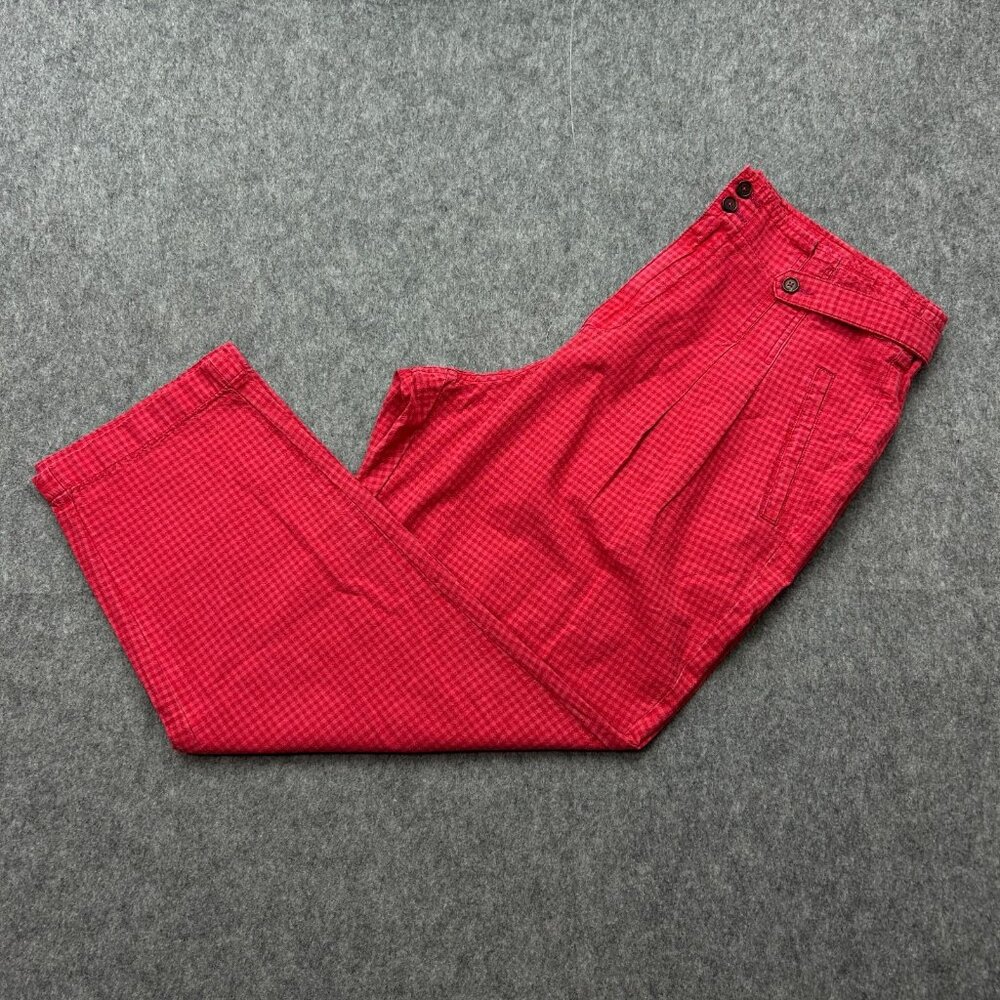 Sundance Pleated Linen Blend Ankle Pants Women's Size 16 High Waist Red Gingham